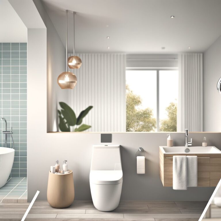 Modernes Badezimmer mit smarten Technologien, eleganten Armaturen und entspannender Atmosphäre.
