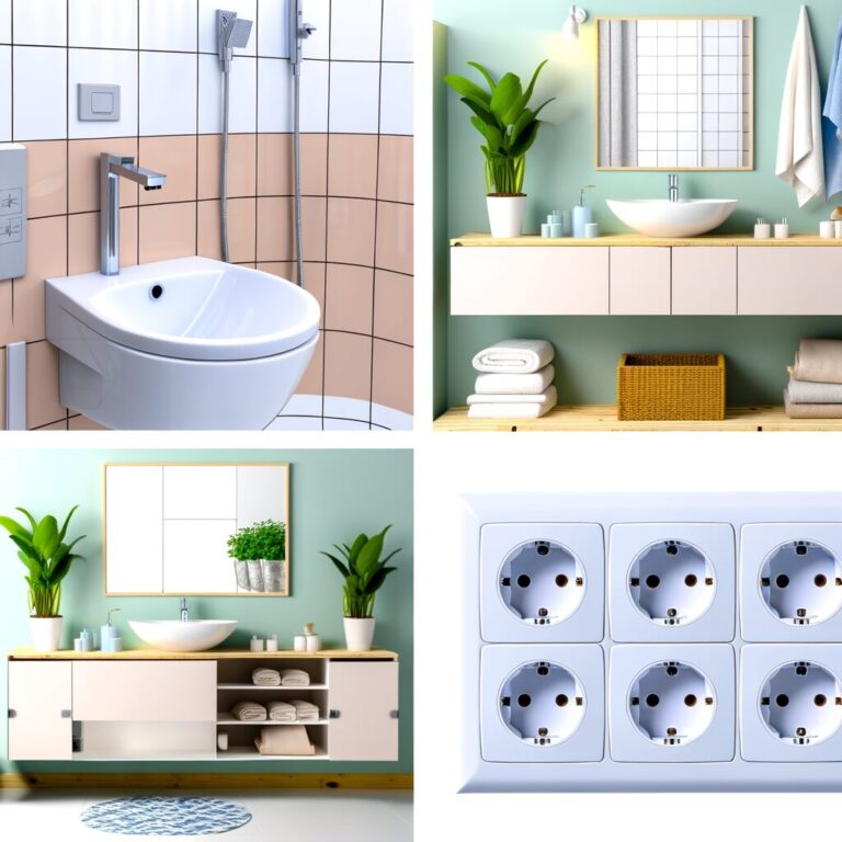 Modernes Badezimmer mit stilvoll platzierten Steckdosen für Sicherheit und Funktionalität
