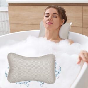 Badewannenkissen mit Saugnapf, Unterstützt Kopf, Nacken, Schultern und Rücken, Passend für alle Badewannen, Hellgrau