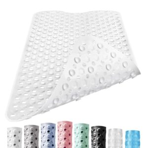Luxuriöses weißes Badezimmerzubehör - Badewannenmatte für Innen - Extra lange Rutschfeste Badewannenmatte für ältere Kinder und Senioren - Premium Vinyl Duschmatten Teppiche Läufer mit starken Saugnäpfen