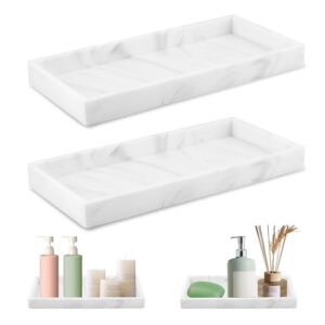 Ein rechteckiges Badezimmer Tablett aus hochwertigem Harzmaterial, das perfekt für die Aufbewahrung von Parfümflaschen, Shampoo, Lotion, Kosmetika und anderen Badezimmerutensilien geeignet ist.