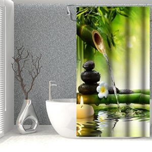 Bambus Duschvorhang, 90x183 cm, grün, laubartig, aromatisch, Kerzen, Wasser-Therapie, Blumen, Badezimmer, Polyester mit Haken