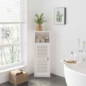 Badezimmerschrank, Toilettenschrank, Badschrank schmal, Beistellschrank, Aufbewahrungsschrank in Weiss, ideal für ein helles Badezimmer mit viel Stauraum und einfacher Montage.