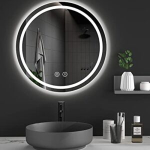 Runder Badezimmerspiegel mit Beleuchtung, LED-Spiegel mit Touch-Schalter und Dimmbarkeit, 3 Lichtfarben, Beschlagfrei, 60x60 cm