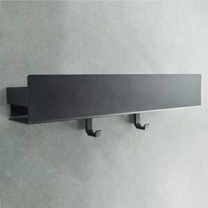 Designfabrik Hamburg Duschablage ohne Bohren | Badezimmer Organizer | Duschregal ohne Bohren | Badregal | Hängeregal | Wandregal | Duschkorb selbstklebend | Duschablage Schwarz 42 cm