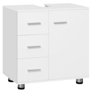 Badezimmer Schrank mit 3 Schubladen und 2 Fächern hinter Tür, verstellbarer Ablage, weiß, kompakt und platzsparend, ideal für das Badezimmer