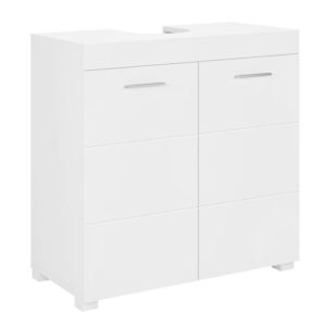Eleganter Waschbeckenunterschrank mit 2 Türen und 2 Ablagen für Badezimmer, weißer Unterschrank, 60x31x60cm