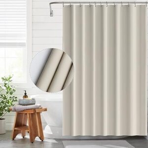 Duschvorhang in Beige mit 12 Duschvorhangringen, Anti-schimmel und wasserdicht für Badezimmer
