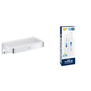 GROHE Start Cube Seifenschale mit verdeckter Befestigung und langanhaltendem Farbglanz, chromfarben und Kleber-Set für Badaccessoires