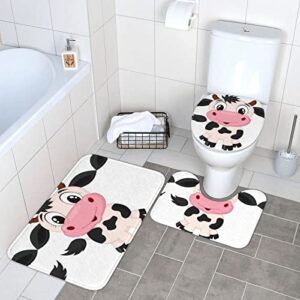 Luxuriöse Super Weiche Flanell Anti Rutsch Matte 3 Stück für Bad WC, GWINDI Cartoon Milch Kuh Badezimmer Teppich Matten Set