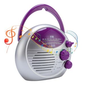 Wasserdichtes Badezimmerradio mit AM/FM-Funktion, batteriebetrieben und wasserdicht bis IPX4. Ideal für Strand, Badezimmer, Küche oder Außenbereich.