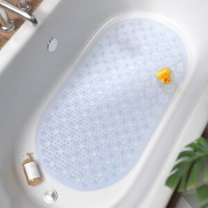 Ovale Badewannenmatte aus antirutschfester Materialie mit Saugnäpfen, BPA frei und schimmelresistent für ein sicheres Bad-Erlebnis.