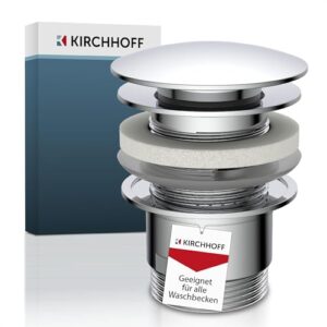 Kirchhoff Design Universal Waschbecken Ablaufgarnitur mit Pop Up Waschbeckenstöpsel, Chrom-Metall, Abfluss für Badezimmer Waschbecken und Waschtisch