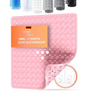 Rutschfeste Duschmatte für die Badewanne, sensibel und hautfreundlich, inkl. 2 Haken, BPA frei und schimmelresistent