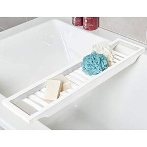 Badewannenablage aus Bambus, Tablett für Badewanne, weiß lackiert, praktisches und hochwertiges Produkt für dein Badezimmer
