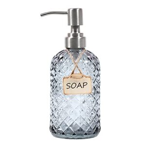 Eleganter Seifenspender für Bad und Küche aus Glas mit 304 rostfreier Edelstahlpumpe, grau, moderne Glasflasche, stabile Pumpe, tropft nicht, ideal für Seife und Lotion