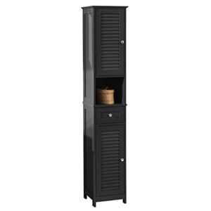 Badezimmer-Hochschrank, dunkelgrauer Badregal mit 1 offenen Fach, 1 Schublade und Türen, Badschrank für Badmöbel