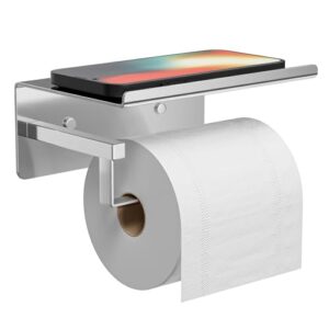 Toilettenpapierhalter mit Ablage, Chrom-Klorollenhalter, Selbstklebend, Ohne Bohren, Badezimmer, Edelstahl, Silber