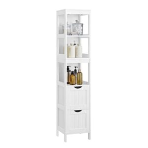 Moderner Badezimmerschrank mit 2 Schubladen und offenen Fächern, ideal für Badezimmer, Wohnzimmer oder Küche, weißer Farbton, modernes Design