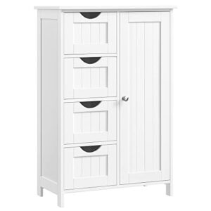Badezimmerkommode, schmaler Badschrank mit 4 Schubladen und verstellbarer Ablage, weißes Design, perfekt für kleine Räume