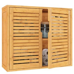 Badezimmerschrank aus Bambus, Wandregal mit höhenverstellbarer Regalebene, praktischer Schrank für Bad oder Küche