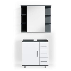 Badezimmerschrank-Set Vicco Badmöbel-Set Ilias Anthrazit/Weiß, 2 Teile, Waschbeckenunterseite und Spiegelschrank für Badezimmer Einrichtung mit Stauraum und mobiler Auslegeware
