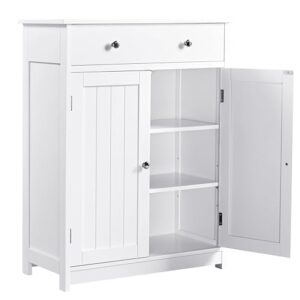 Bodenschrank mit modernen Linien, Schublade und Doppeltür für Badezimmer oder Küche, weißer Farbton