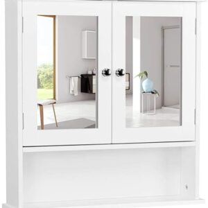 Eleganter und moderner Spiegelschrank für das Badezimmer mit rahmenlosen Spiegeln, verstellbarer Ablage und idealer Aufbewahrungsmöglichkeit für Toilettenartikel, Handtücher und Medikamente.