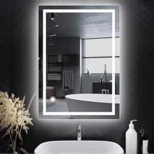 AllRight Badspiegel mit Beleuchtung 70x50cm - Dimmbarer LED Spiegel mit 3 Lichtfarben und Touch-Steuerung für Badezimmer