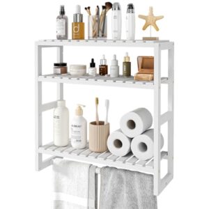 Bamworld Badezimmer Regal aus Bambus, 3 Etagen Organizer für die Wand, Platzsparend und modern, weiß, Abmessungen: 42 x 15 x 42 cm