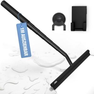 Ausziehbarer Duschabzieher in Schwarz mit 100cm Teleskopstange - ideal für Duschkabinen und Glasflächen, ohne Bohren erforderlich