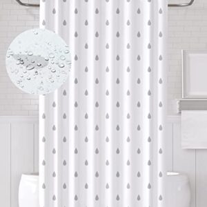 Duschvorhang Textil Weiß Grau Regentropfen, Anti-Schimmel Duschvorhang für Badezimmer, Waschbar, Wasserdichter mit 12 Duschvorhängeringen, 180x180 cm