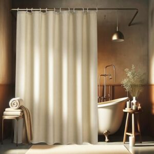 EurCross Leinen Texturiert Duschvorhang 180x200 Beige Textil, Schwerer Hotel Luxus Polyester Wasserdicht Duschvorhänge, Antischimmel Waschbar Stoff Badvorhang für Badezimmer 1.8 x 2m mit 12 Ringen