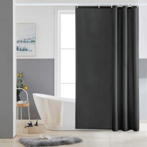 Duschvorhang aus Polyester-Stoff, dunkelgrauer Farbton, 120x200 cm groß, mit 8 Duschvorhangringen, wasserdicht und waschbar