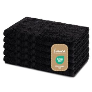 Gästetücher Lavea 5er Set, Bad oder Duschraum, weiche und saugstarke Baumwolltücher, Frottierserie Elena, waschbar und strapazierfähig, schwarz