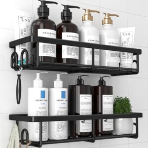 Kitsure Duschablage ohne Bohren, 2 Stück rostfreie Badezimmer Organizer, schnell trocknende Badregal, mit großer Kapazität, langlebige Shampoo Halterung für Dusche aus Edelstahl, Large, Schwarz