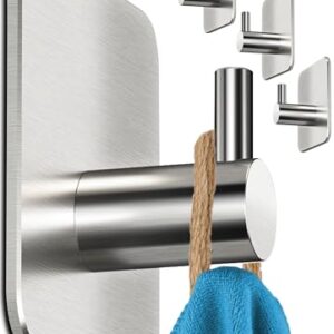 Menz Handtuchhalter ohne Bohren, 4 Haken im Set – Wasserfeste Klebehaken für Badezimmer, Edelstahl Handtuchhaken mit hoher Tragkraft