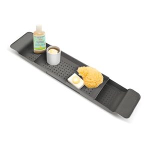 Erweiterbarer Badewannenorganisator für Standard-Badewannen, Badezimmerablage und Regal in Schwarz