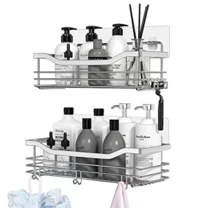 Orimade Duschregal ohne Bohren, Edelstahl Duschkörbe mit 5 Haken für Bad und Küche, zwei Stück