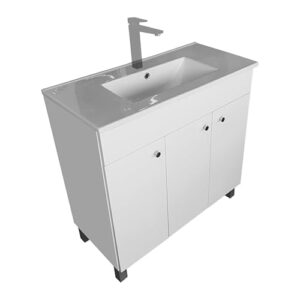 Elegantes Waschbecken mit Unterschrank und IGA Sink, modernes Badezimmer-Set für Gäste-WC oder eigene Badezimmereinrichtung, hochwertige Badmöbel mit weißer Oberfläche und Hochglanz-Lackierung