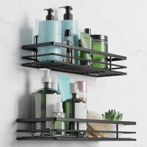 Duschregal aus Edelstahl ohne Bohren, 2 Stück, für Badezimmer und Dusche, mit Klebeflächen, Schwarz