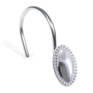 Silberfarbene dekorative Duschvorhanghaken: verchromtes ovales Design, rostfreie, robuste Metall-Duschvorhangringe für Badezimmer – Klassische, Elegante Duschvorhang-Aufhänger für Duschstange