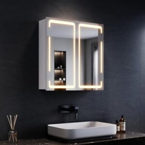 SONNI LED Spiegelschrank mit 3 Lichtfarben, Einstellbare Beleuchtung und Beschlagfreier Design in Bad