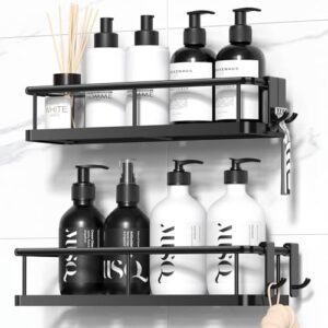 YASONIC Duschablage ohne Bohren Badezimmer Organizer, praktische Duschräume, 4 abnehmbare Haken, rustfeste Metallkonstruktion, selbstklebendes Design