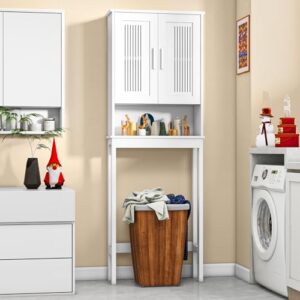 Ergonomischer Toilettenschrank mit verstellbaren Regalen und Stauraum für Badezimmerutensilien und Zubehör, perfekt für Standard-WCs, weiß