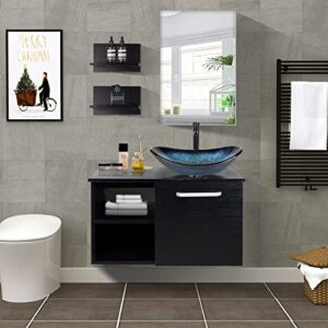 YU YUSING Badmöbel Set mit Waschbecken, Unterschrank und Spiegel - Moderne Badezimmermöbel für kleine Räume