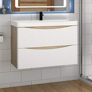 Modernes Sanitärbadmöbelset aus Mineralguss mit Waschbecken und Unterschrank für das Badezimmer.