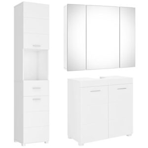 Das perfekte Badmöbel Set für Ihr Badezimmer - FOREHILL Badmöbel Set weiß, 3 Teile, mit Waschbeckenunterschrank, Hochschrank, Spiegelschrank