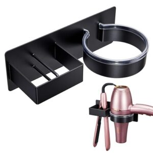 Föhnhalter Wand Ohne Bohren, Fön und Glätteisen Halterung, Föhn Halterung Edelstahl Fönhalter Schwarz, Haartrocknerhalter Bad Fönhalterung, Selbstklebend Glätteisen und Haartrockner Halterung