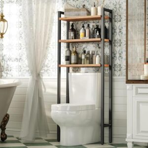 Elegantes 3-stöckiges Toilettenregal für das Badezimmer, Vintage-Braun-Schwarz-Optik, Platzsparend und multifunktional